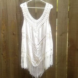 White crochet tunic with fringe